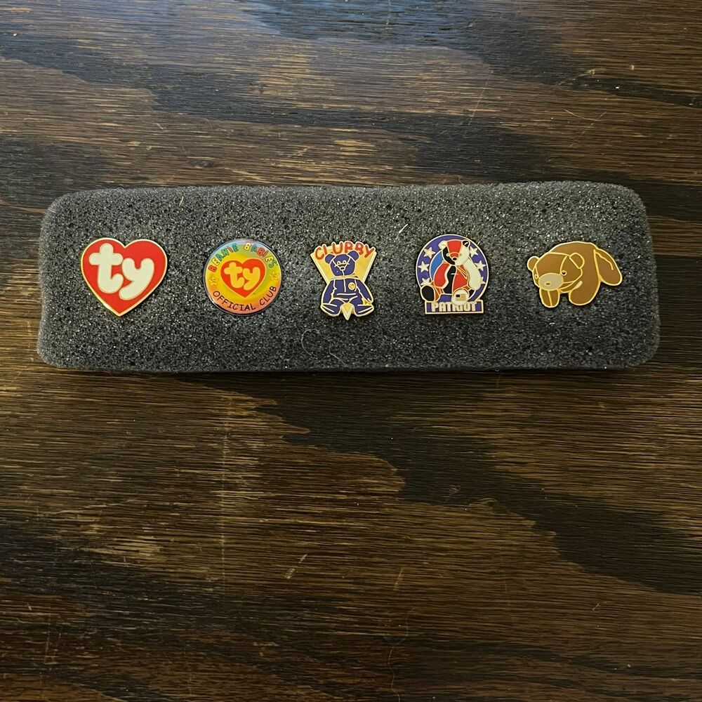 TY Beanie Babies Official Club Collectors 5-Lapel Pin Set Brown Bear